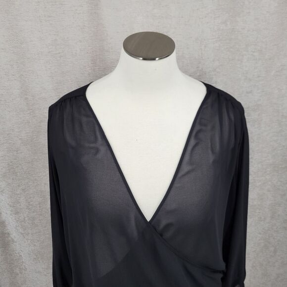 Torrid Black Sheer Crossover Surplus V-Neck Blouse Long Sleeves NEW - Picture 3 of 11